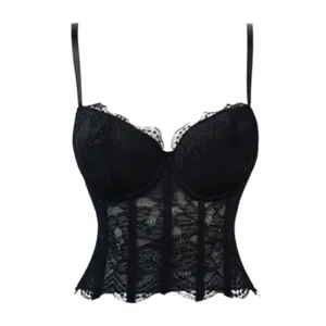 Corsé de encaje negro para mujeres, sexy bustier con tirantes y copas integradas hoy.