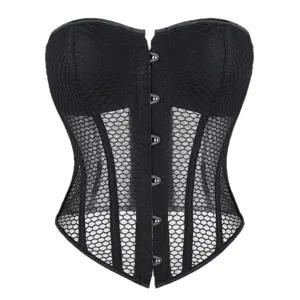 Schwarzes Mesh-Korsett-Top mit Cups, atmungsaktives Sommer Bustier Form Top Damen.