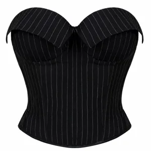 Women's Striped Corset Top Sexy Strapless Bustier Boned Tummy Control Body Shaping Tube Top