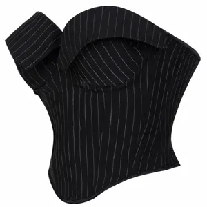 Black striped asymmetric corset top for women, stylish fishbone shaping bustier apparel.