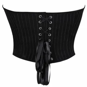 Black pinstripe corset top women lace up bustier vintage slimming body shaper lingerie