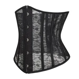 Corsé de encaje negro bajo busto moldeador de cintura transpirable body shaper mujer