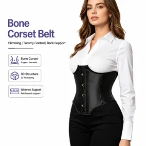 Women's Corset Waist Cincher Satin Underbust Boned Body Shaper Tummy Control Metal Buckle Slimming Belt Plus Size