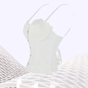 Top corset blanc en dentelle française pour femmes, body shapewear en maille élégant.