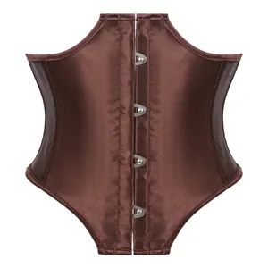 Brown satin underbust corset waist cincher women gothic shaping bodice outerwear top