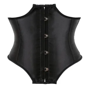 Black satin short corset waist cincher underbust shapewear with front button closure