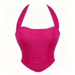 French plus-size sexy mesh corset bustier top, halter push-up waist shaping outer wear.
