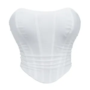 White mesh strapless corset top, breathable bustier shapewear for women casual clothing.