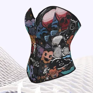 Corsé de calavera de Halloween mujer vintage gótico bustier top fiesta club moda.