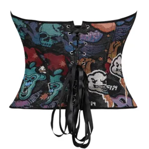 Corsé con estampado de calavera gótica mujer vintage Halloween fiesta bustier chic