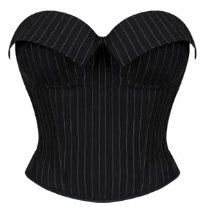 women black striped strapless corset top sexy bustier boned waist trainer shapewear