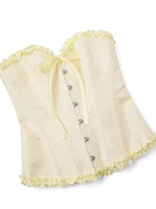 Damen gelbes Korsett Bustier Top florale Jacquard Rüschen Schleife Vorderverschluss