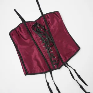 Corset en dentelle style européen serre taille bustier avec porte jarretelles et laçage.