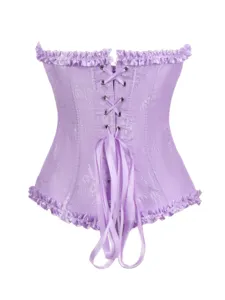 Elegantes Lila Jacquard Korsett Top für Damen mit Rüschen Schnürung Bustier Mieder