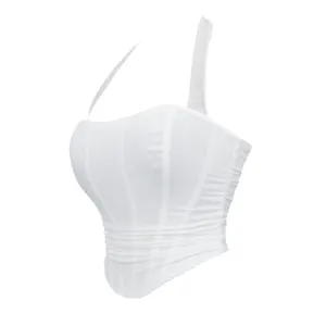 White Mesh Halter Corset Top Breathable Strapless Shapewear Main Product Display View