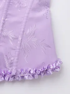 Lilas Blumen-Jacquard-Korsett Detail mit Rüschensaum, zarte Stäbchenstruktur für Damen.