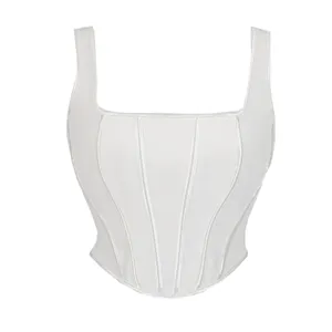 White square neck sleeveless corset top for women boned bustier cropped tank top stylish