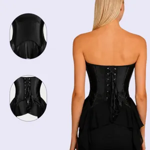 Schwarzes Korsett-Top für Damen, sexy Bustier mit Rocksaum und Stäbchen zur Figurformung.
