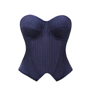 Mujer corsé con rayas y aros top bustier sexy moldeador elegante chic fiesta top