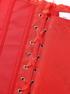 Rotes Jacquard Korsett Schnürung Detail, vintage Bustier Body Shaper Oberteil Nahaufnahme