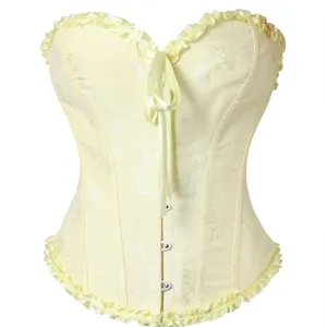 Damen gelb blumen jacquard schnürung überbrust korsett top knochen corsage miederware taillenmieder.