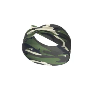 Camo print headband detail view, elastic sweat-absorbing fitness hair accessory