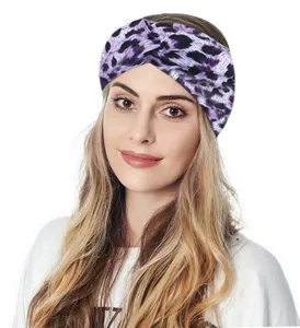 Purple leopard print knotted headband for women, stylish elastic hair band for yoga and sports.