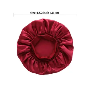 Red satin sleep bonnet for hair care, large brim silky night cap for women 31cm size