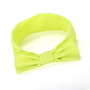 Schattige neon gele stof strik hoofdband voor kinderen, zachte haaraccessoires voor meisjes.