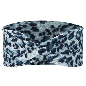Blue white leopard print hair band detail, soft stretch fabric yoga headband for women.