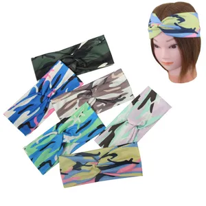 Women sports yoga knotted camouflage print elastic headband sweat-absorbing hair accessories
