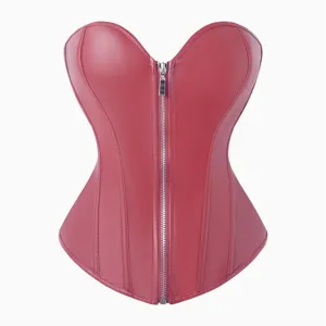 Women's Retro Punk Faux Leather Corset Top Front Zipper Boned Waist Trainer Shaping Bustier