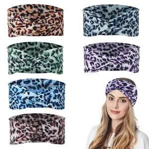 Women Cross Knot Leopard Print Headband Elastic Wide Hair Band For Yoga Sports Daily Fashion Hair Accessories