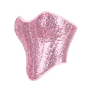 Top corset con paillettes rosa da donna, bustier senza spalline alla moda per feste e club.