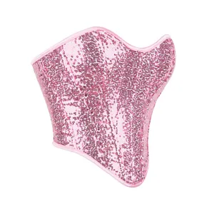 Top corsetto con paillettes rosa da donna, bustier scintillante per feste in club.