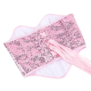 Top corsetto di paillettes rosa da donna, bustier sexy senza spalline con allacciatura.