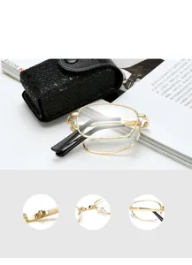 Opvouwbare leesbril voor heren en dames, stijlvolle draagbare metalen leesbril met etui.