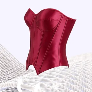 Women's Sexy Vintage Satin Corset Top Strapless Bone Supported Bustier Waist Trainer
