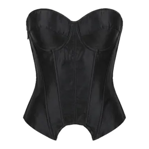 Black satin strapless corset crop top for women vintage bustier boned waist cincher shaper
