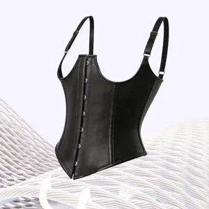 Black leather corset waist cincher body shaper for women adjustable straps shaping underwear