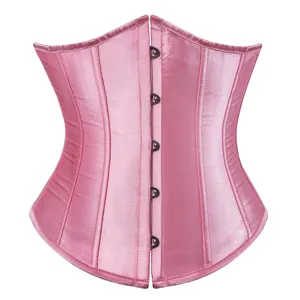 Pink satin overbust corset waist cincher shapewear for women body shaping top main view