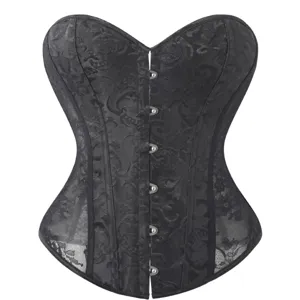 Women Retro Palace Jacquard Lace Corset Top Fishbone Shaping Strapless Front Button Bustier