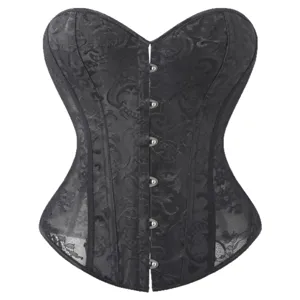 Black jacquard lace corset top with front busk, stylish Victorian bustier shaping waist cincher.