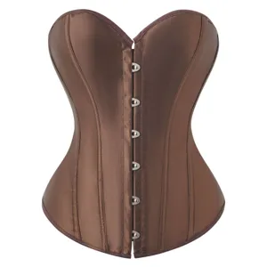 Women's Sexy Satin Fishbone Corset Top Court Vintage Bustier Tummy Control Body Shaping Underwear With Metal Busk Lace-Up Back