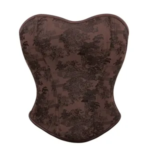 Women Vintage Floral Print Strapless Corset Top Boned Bustier Waist Cincher Retro Y2K Body Shaping Crop Top Partywear