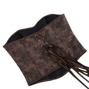 Brown printed corset top for women, vintage lace-up waist cincher bustier for fashion.