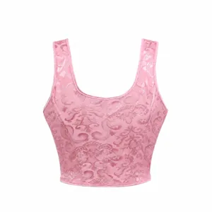 Rosa Jacquard Damen Crop Top Bustier Korsett Former mit breiten Trägern für elegante Mode.