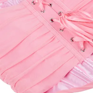 Pink mesh corset detail showing lace-up eyelets and pleated texture design for sexy bustier top