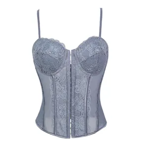 Vrouwen sexy kant korset top doorzichtige mesh bustier hemdje vormend grijs blauw