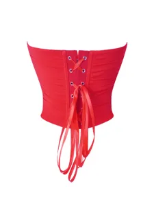 Red breathable mesh corset back detail, elastic lace-up tube top shapewear and sexy lingerie.